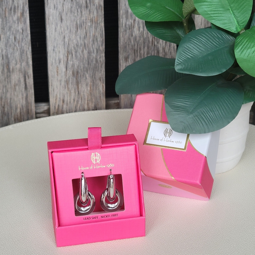 House of Harlow 1960 chunky silver hoop & interlocking hoop earrings